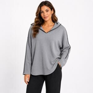 Vila Milano Gray Hooded Pullover Top Size Large Casual Long Sleeve
